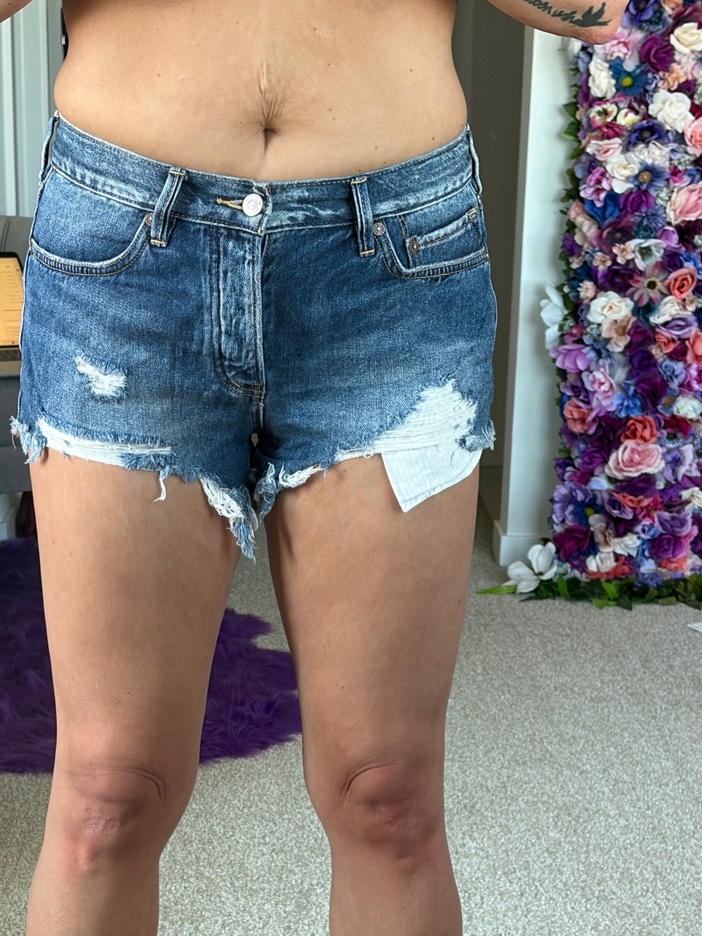 We The Free Distressed Denim Shorts - Blue Wash